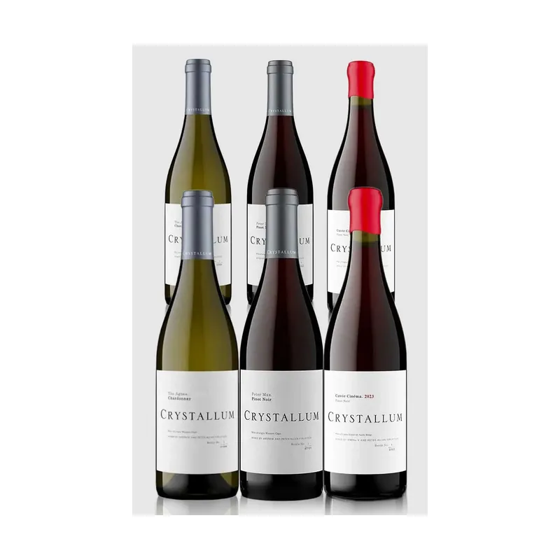 Smagekasse med 6 flasker Crystallum vine.